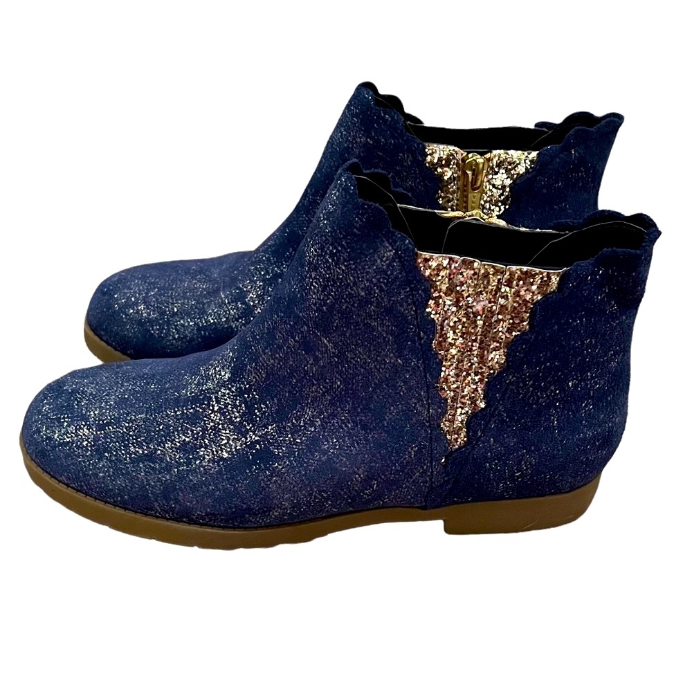 Lands’ End Blue/Gold Scalloped Booties Girls Size 5M